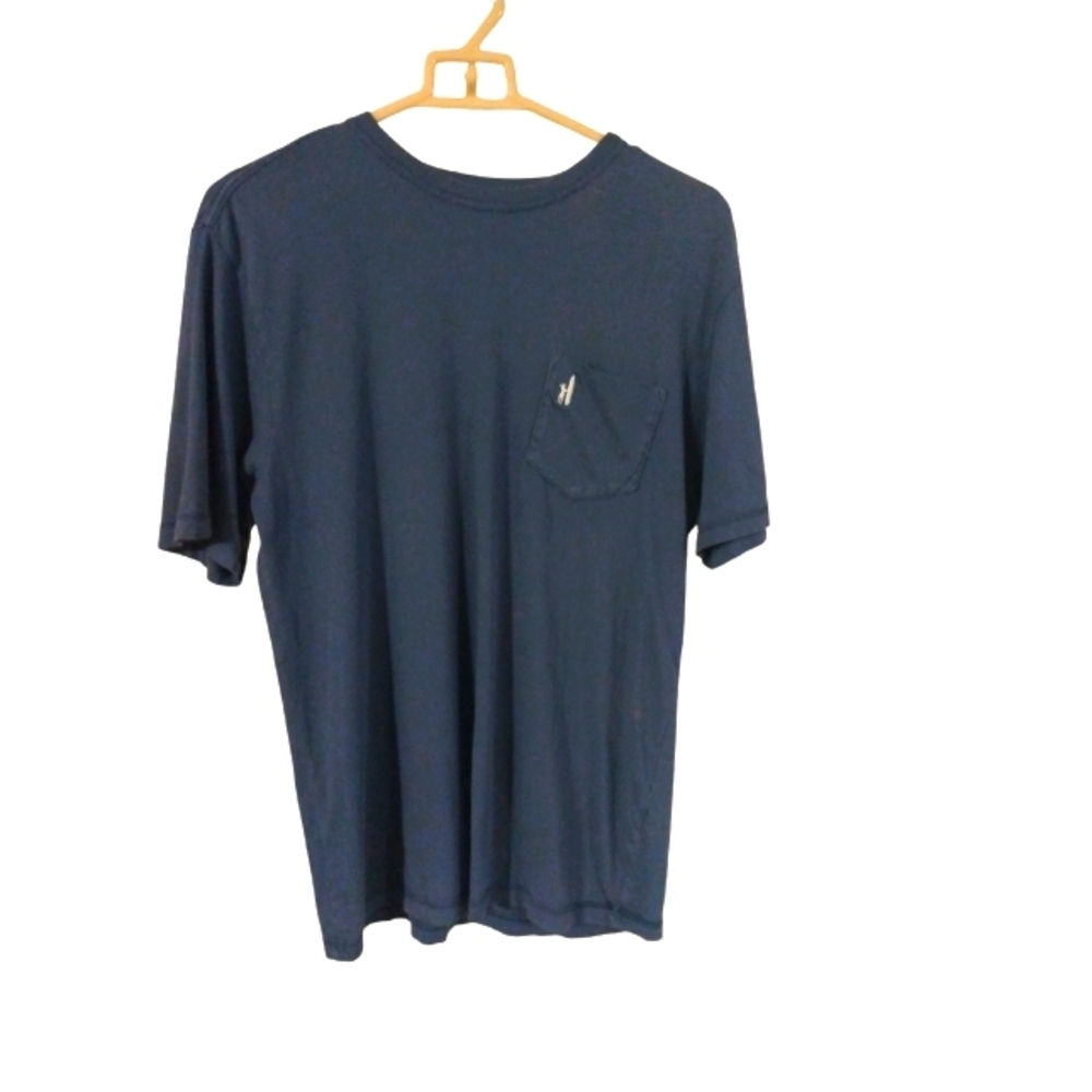 Johnnie O T-Shirt Blue Pocket- Surfer Icon White Mandolin Back Graphic Beachy S